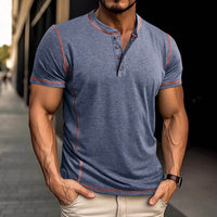 Short Sleeve Polo Shirt With Button Men's Summer Solid Color Tops