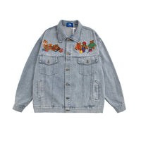 Washed Denim Coat Cartoon Animal Bear Embroidery