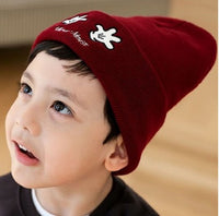 Korean version of children's knitted headgear boys and girls cartoon embroidery palm wool hat baby autumn and winter warm knit hat