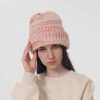 European And American Ins Warm Autumn And Winter Multi-color Niche Gradient Flanging With Wool Knitted Hat Women
