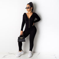European and American fashion zipper hoodie jumpsuit