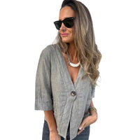 Casual Women's V-neck Cotton And Linen Solid Color ShirtT-shirt