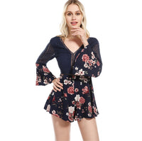 Lace stitching flared sleeve jumpsuit