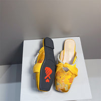 Embroidered Flat Square-toe Low-cut Half-slipper For Women