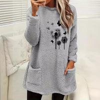 Women's Printed Round Neck Pullover Long Sleeve Pocket Double-sided Velvet Sweatshirt