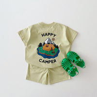 Children's Candy Color Cotton Casual T-shirt Short Suit