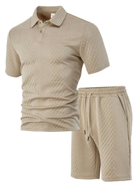 Men's Jacquard Polo Thin Collar Plaid Short-Sleeve Set