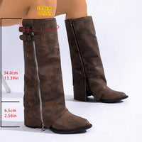 Pointed-toe Vintage Leather-buckle High-heeled Boots For Women