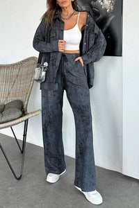 Casual Tie-Dye Lapel-Neckline Pocketed Shirt And Drawstring Wide-Leg Pants Set