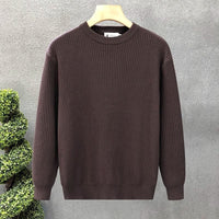 Mens Versatile Simple Solid-Color Apricot Knitted Sweater