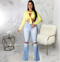 High-waisted flared pants