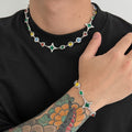 Mens New Colorful Gemstone Cross And Star Set Accessories Necklace