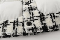 Lambswool Stitching Color-contrast Check Cotton Coat Jacket