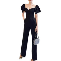 High Waist Slim Black Tube Top Goddess Fan Jumpsuit