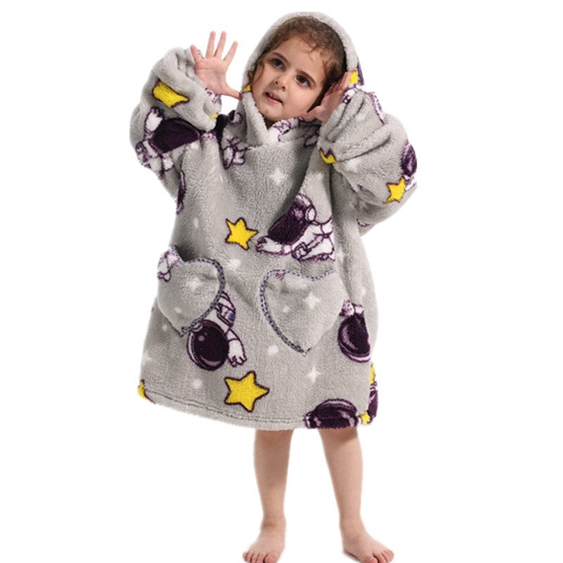 Boys And Girls Comfortable Cotton Velvet Cold-proof Clothes Lazy Blanket Hooded Plus-sized Thickened Blanket Lazy Clothes Children's Sleepwear