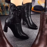 New Fallwinter Velvet Lined Fashion Leather Boots Mid Calf High Heeled Boots