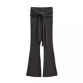 High-waisted Pleated Lace-up Casual Flared Trousers