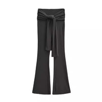 High-waisted Pleated Lace-up Casual Flared Trousers