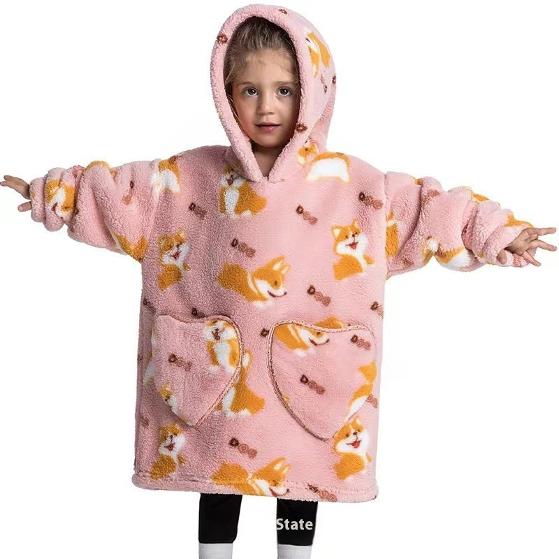 Boys And Girls Comfortable Cotton Velvet Cold-proof Clothes Lazy Blanket Hooded Plus-sized Thickened Blanket Lazy Clothes Children's Sleepwear