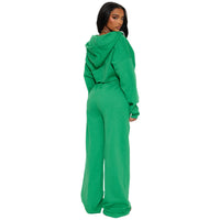 Stylish Casual Two-piece Set Featuring A Hooded Cardigan And Wide-leg Pants