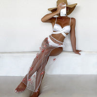 Three-piece Long Skirt Solid Color Lace-up Swimsuit