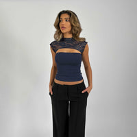 Spring And Summer New Cutout Lace Stitching Top