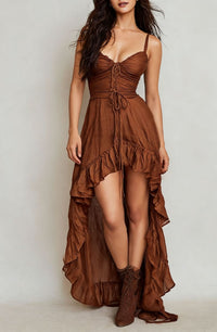 Women's Fashion Vintage Irregular Dress With Ruffled Hem
