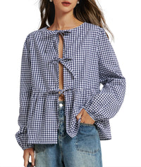 Autumn Loose Sweet Lace-up Shirt Sexy Strappy