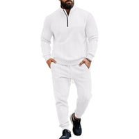 Men's Casual Fleece-lined Warm-up Zippered Track Pants Set