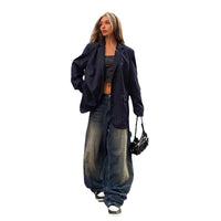 Women's High Waist Loose Straight Street Trousers