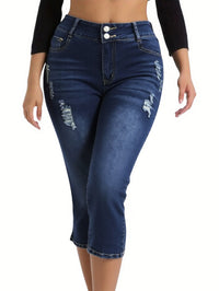 Womens Slim-Fit Plus-Size Denim Cropped Pants With Cuffed Hem