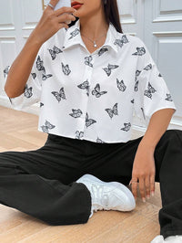 Fashion Butterfly Print Shirt Women's Clothing