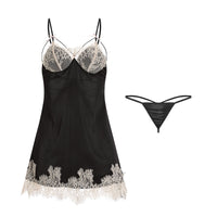 Autumn Winter Sexy Lace Sweet Pajamas Plus Chest Pad Satin Slip Nightdress