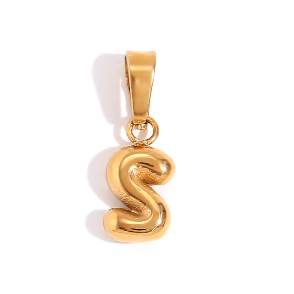 Minimalist Temperament Stainless Steel Plated 18K Gold Mini Bubble Letter Pendant