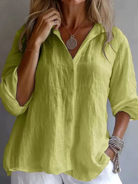 Spring Bestseller Women's Solid Color Linen Long Sleeve Casual Shirt