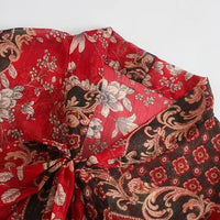 Gold Thread Chiffon Printing Shirt With Ribbon