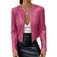 Stand Collar Color Matching Sequins Coat Short Casual Jacket