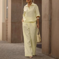 Solid-color Slimming Versatile Wide-leg Pants Two-piece Set