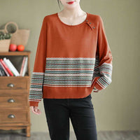 Striped Jacquard Cotton Knitted Sweater For Women