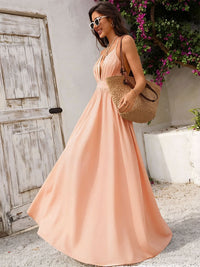 Bohemian Slip Dress With Deep V Neck And Positional Print