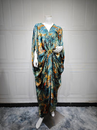 Fashionable Printed Robe-Style Hooded Dress
