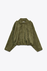 Women's Batwing Sleeve Lapel Suede Texture Effect Pilot Jacket