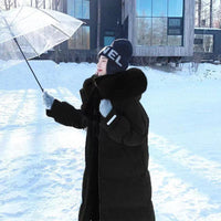 White Duck Down Jacket Women's Mid-length Big Fur Collar Loose Thick