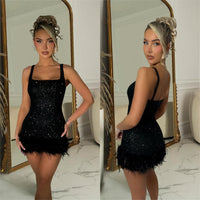 Fashionable Womens Sequin And Feather Suspender Dress