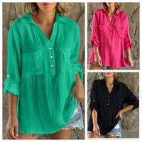 Solid Color Cotton And Linen Button Long Sleeve Casual Shirt