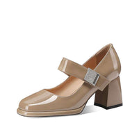 French-style Round-toe Low-cut Burgundy Mary Jane High Heels