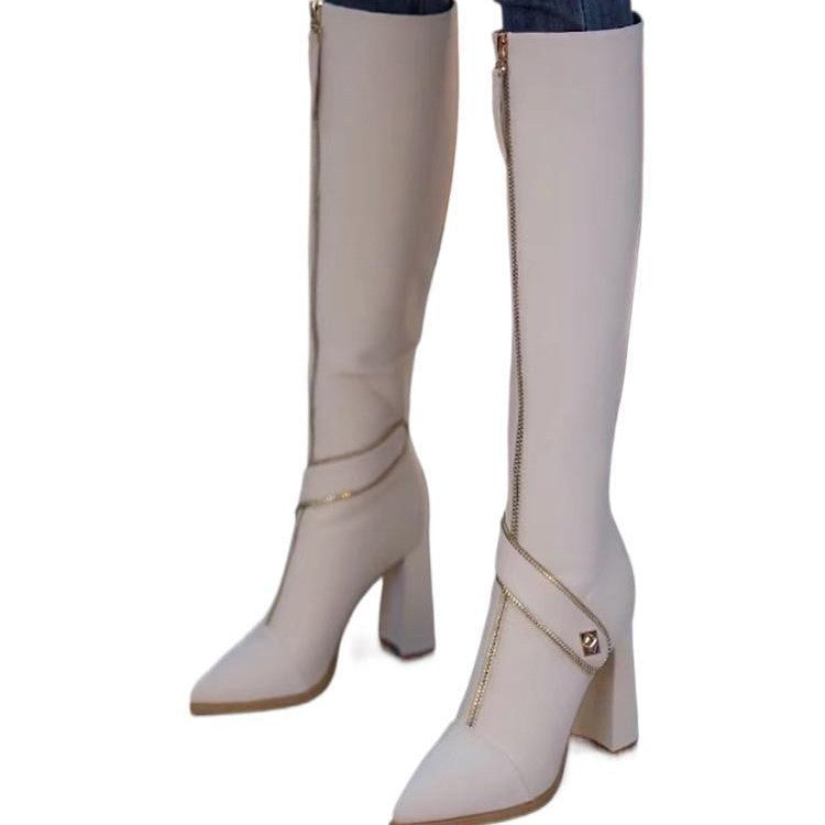 Front Zipper Pointed Toe Long Boots For Children