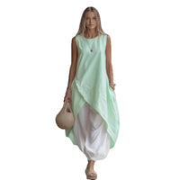 Solid-color Sleeveless Loose-fit Dress With Patch Pockets