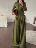 Mandarin Collar Knot Crop Top & Drawstring Wide Leg Pants 2-Piece Set