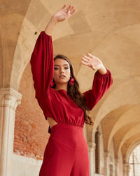 Fashion Lantern Sleeve Square Neck Wide Leg Jumpsuit